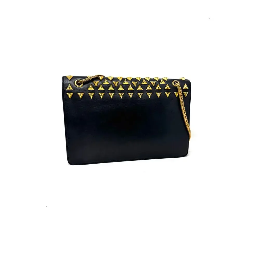 Saint Laurent Betty Clous Studded Medium Flap Shoulder Bag Black Leather